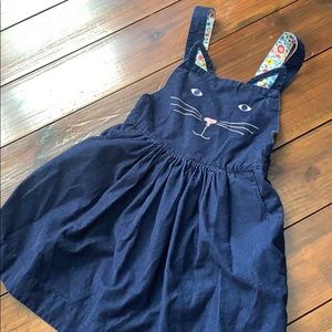 Navy blue corduroy kitty overall dress